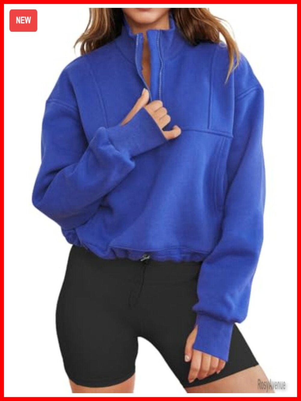 Women Long Sleeve Half Zip Cropped Sweatshirt V Neck Pullover with Kangaroo